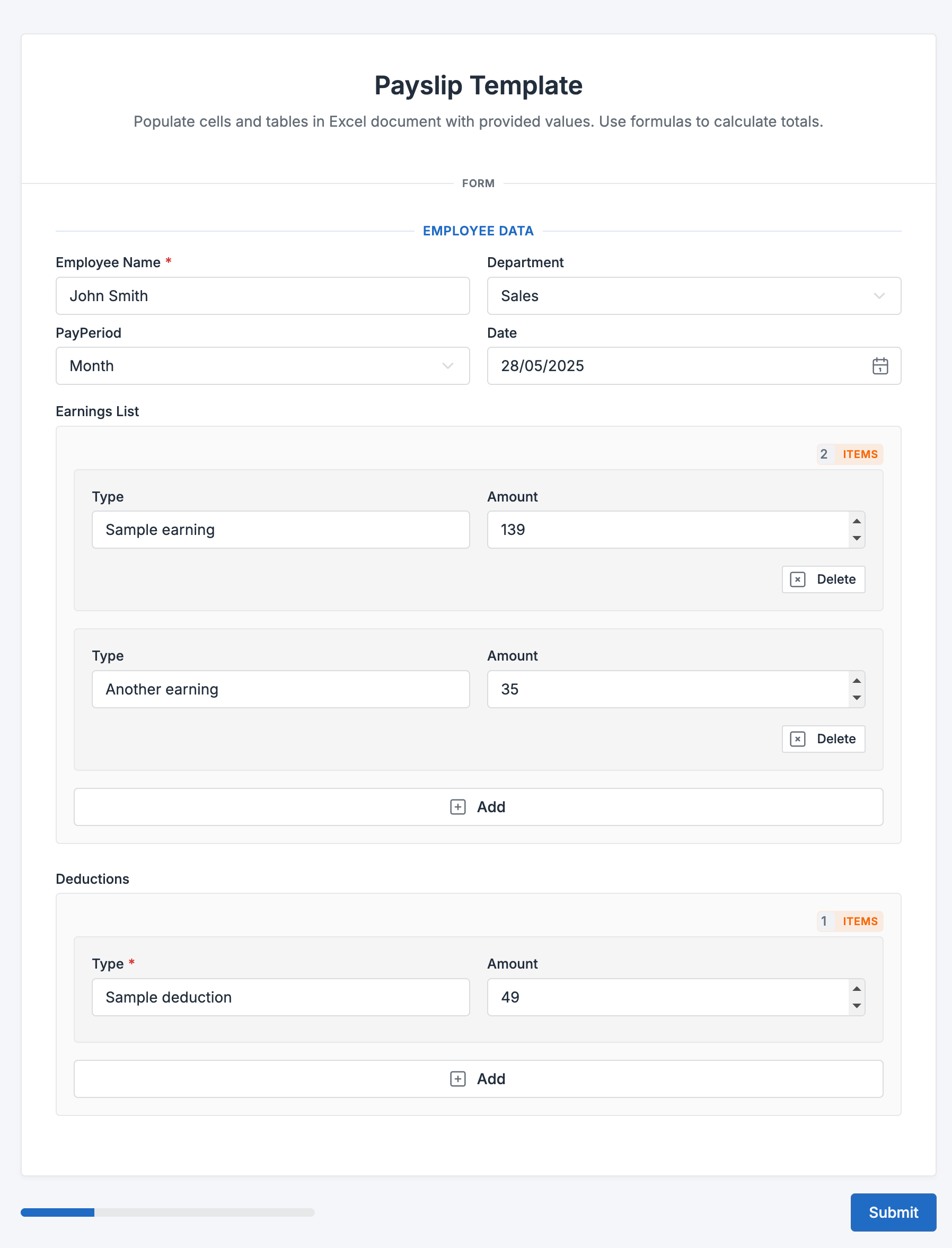 Customized Web Form created based on template