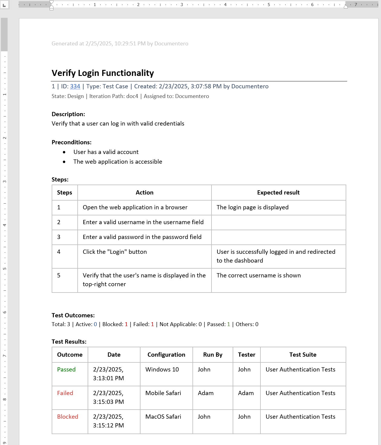 Exported sample Test Case