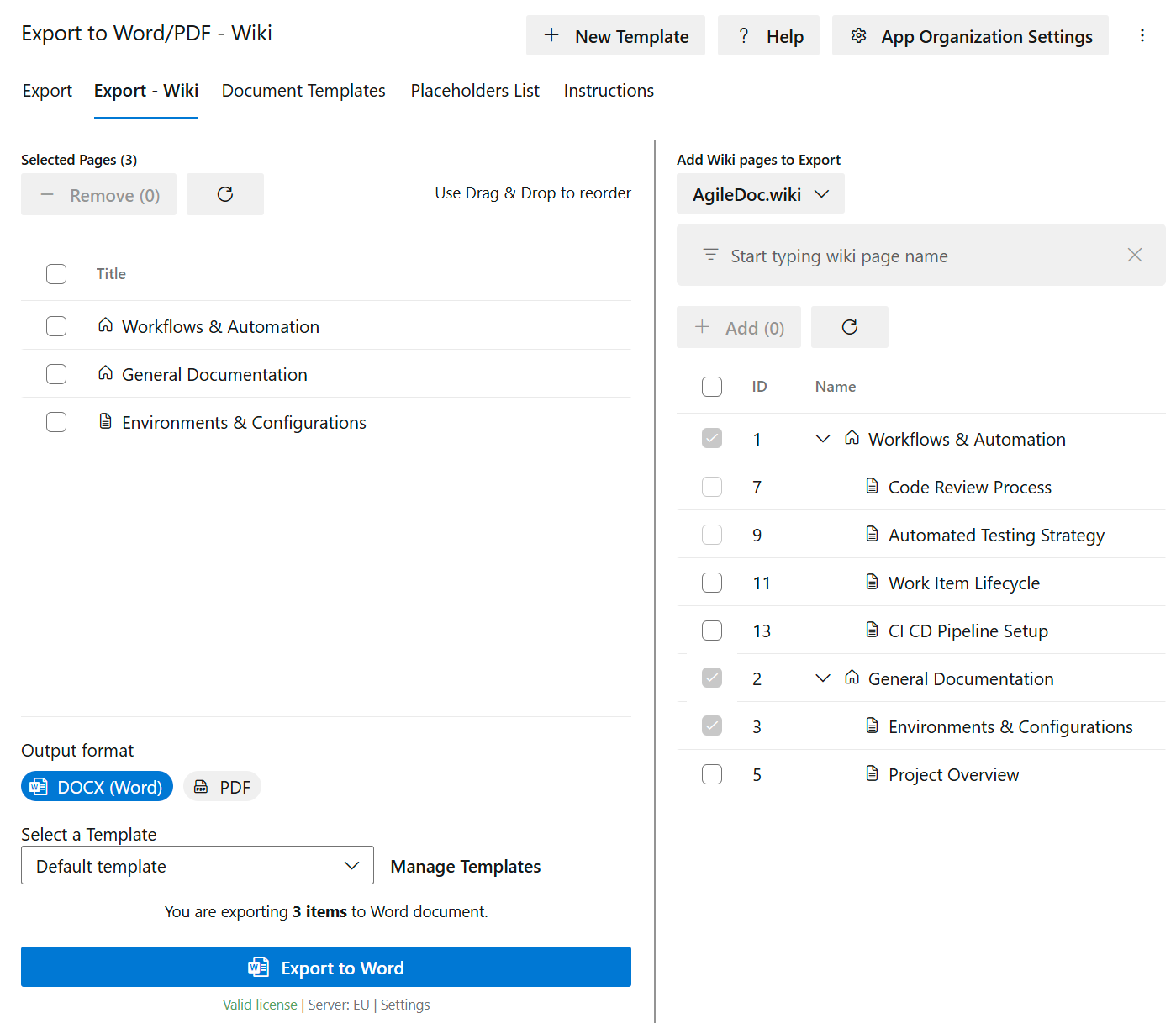 Wiki export tab in extension